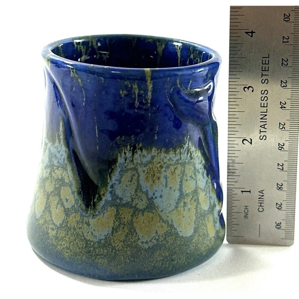 Vintage Fish Tail Mug Blue Pottery Whale Dolphin Handle Cup Ocean Coastal 3.5” - Picture 3 of 8